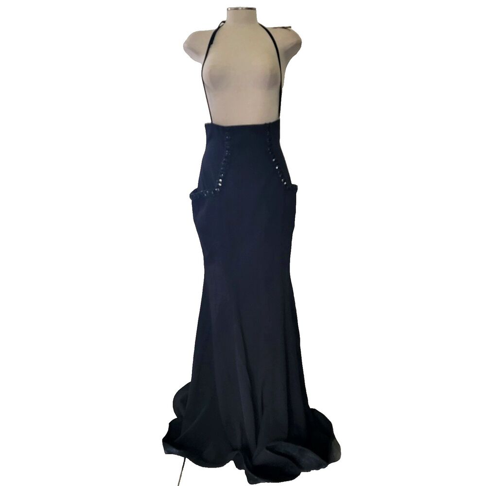 Mac Duggal Black Column Maxi Skirt High Waisted, Embellished Hip Pockets - SZ 6